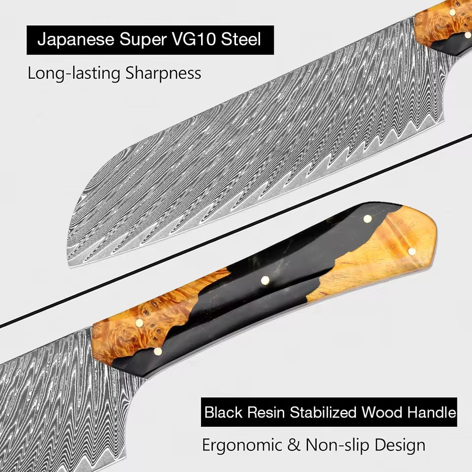 Santoku Chef Knife – VG10 Damascus Steel & Ergonomic Handle