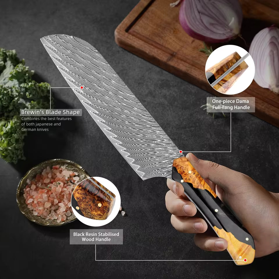 Santoku Chef Knife – VG10 Damascus Steel & Ergonomic Handle