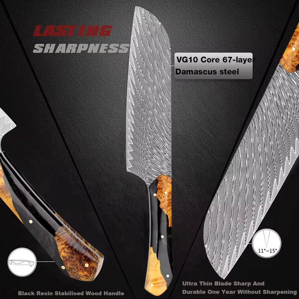 Santoku Chef Knife – VG10 Damascus Steel & Ergonomic Handle