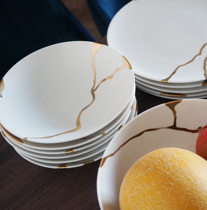 Kintsugi Collection Fine Bone China Porcelain Soup Plates – Set of 6
