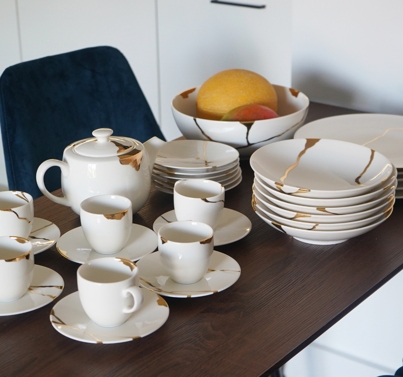 Kintsugi Collection Fine Bone China Porcelain Soup Plates – Set of 6