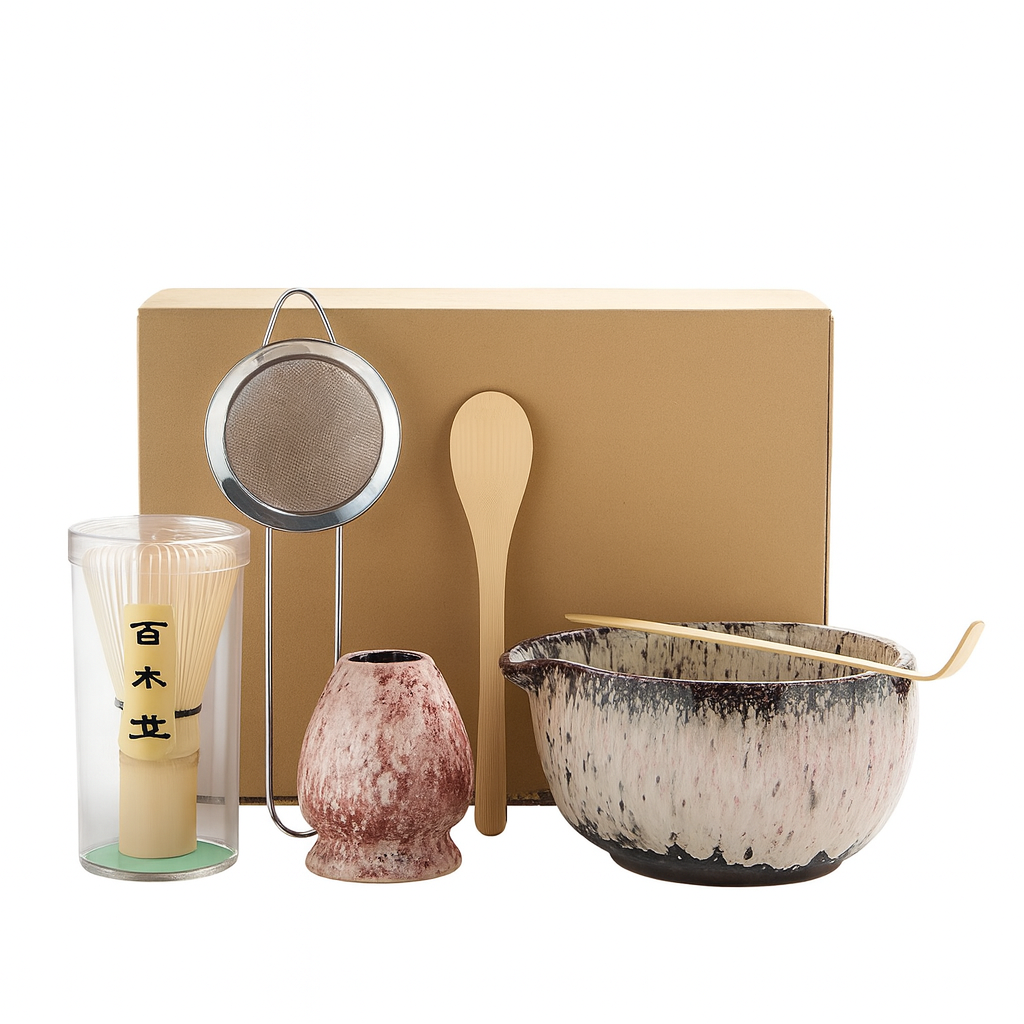 Matcha Tea Set 6PCS – Pink Bowl & Bamboo Whisk