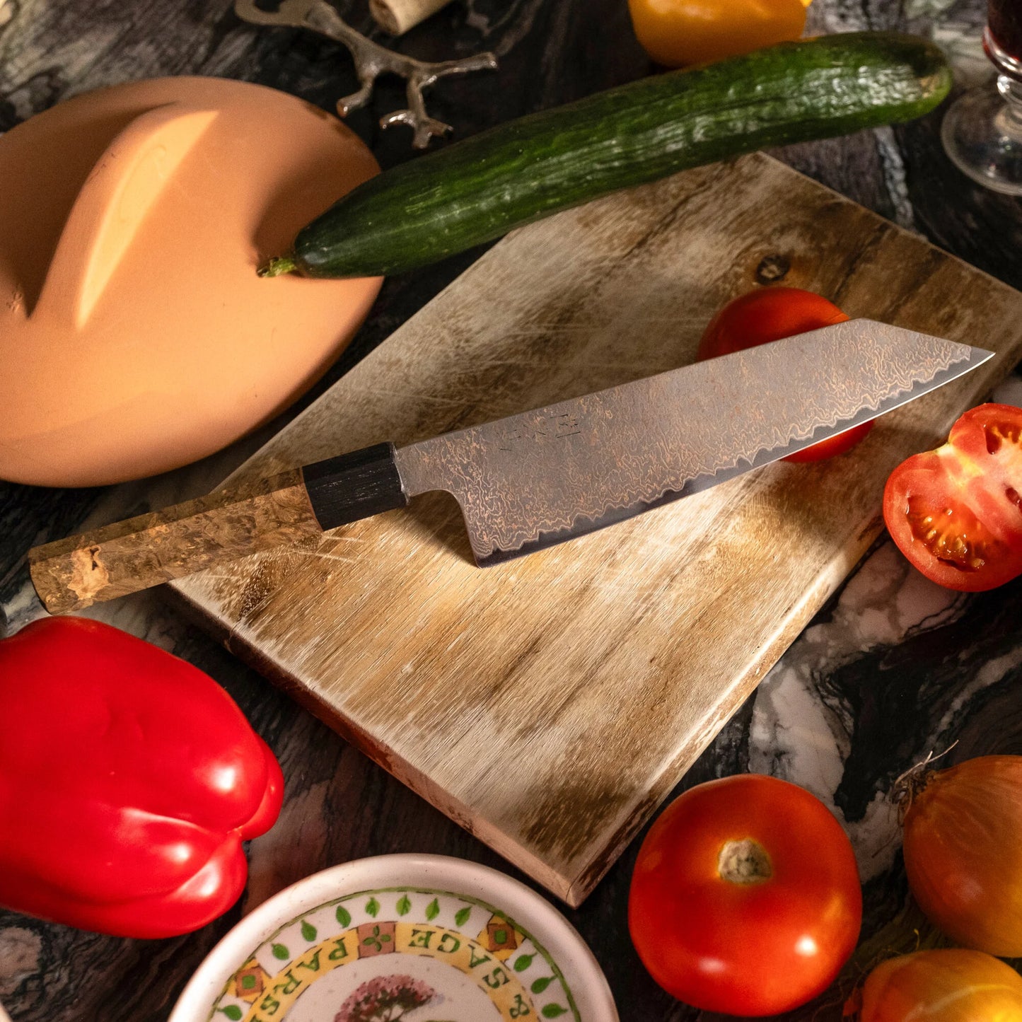 Couteau de chef Bunka 20 cm  – Seki Kyuba NIJI Bleu méditerranéen