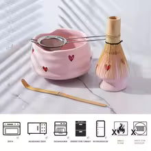 5PCS Pink Heart Ceramic Matcha Set  Bowl, Whisk & Accessories
