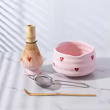 5PCS Pink Heart Ceramic Matcha Set  Bowl, Whisk & Accessories