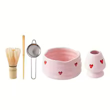 5PCS Pink Heart Ceramic Matcha Set  Bowl, Whisk & Accessories