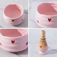 5PCS Pink Heart Ceramic Matcha Set  Bowl, Whisk & Accessories