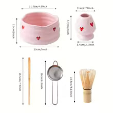 5PCS Pink Heart Ceramic Matcha Set  Bowl, Whisk & Accessories