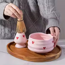 5PCS Pink Heart Ceramic Matcha Set  Bowl, Whisk & Accessories